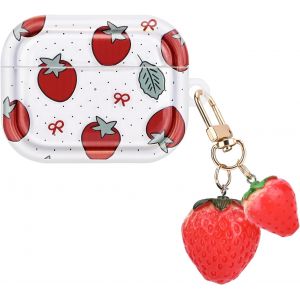 Coque Transparente Compatible avec Airpods Pro 2nd G&eacute;n&eacute;ration avec Porte-cl&eacute;s Fraise 3D, &Eacute;tui de Protection avec Mod&egrave;le de Fraise pour Femmes, Housse en TPU Antichoc Anti-Rayures Antid&eacute;rapant - Neuf