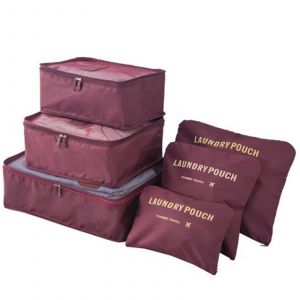 6pcs / set Sacs de rangement de voyage Organisateur Fermetures zipp&eacute;es l&eacute;g&egrave;res Sac d'organisateur de valise pour voyage &agrave; la maison Vin rouge - Neuf