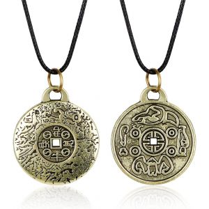Kal-2pcs Collier Rond Feng Shui, Collier De Chaîne D'argent Feng Shui, Collier Rond Les Caractéristiques De L'amulette D'argent Feng Shui, Collier Pendentif Bijoux Cadeaux Vintage - Neuf