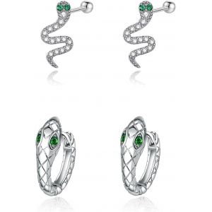 Kalhx-2 Paires Boucles D'oreilles En Argent 925 Pour Femme Homme Fille Boucles D'oreilles Serpent Femme Zirconium Clous D'oreilles Argent Serpent Boucles D Oreilles Cr&eacute;oles Petite Piercing - Neuf