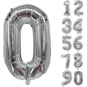SJZG-Ballon G&eacute;ant En Aluminium En Forme De Chiffre Pour D&eacute;coration De F&ecirc;te D'Anniversaire, Nouvel An, F&ecirc;te Pr&eacute;natale, Anniversaire De Mariage (Argent&eacute;, 0) - Neuf