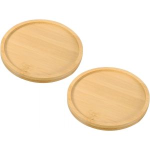 TEPPE-Soucoupe en Bois de Bambou, Lot de 2 Plateaux de Drainage Ronds en Bois de 4 Pouces pour Plantes Bonsaïs et Pots de Succulentes pour la Maison et Le Balcon - Neuf