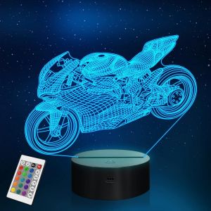 Lampe Moto Veilleuse Enfant 16 Couleurs Avec T&eacute;l&eacute;commande 3d Illusion D'optique Pour Enfant Cadeau De No&euml;l D'anniversaire Pour Gar&ccedil;ons Et Filles - Neuf