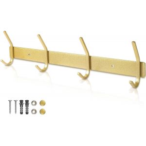 Porte Manteau Mural Dor&eacute; 43 CM pour 40 KG Pat&egrave;res Porte Manteau en Acier Inoxydable avec 4 Crochets pour Salle de Bain, Cuisine, Couloir, Salon, Jardin, Arbre d'entree, Veste, Parapluie - Neuf
