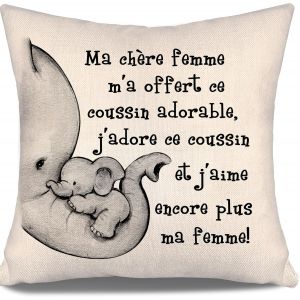 ERSHI-Ma chère Femme m'a Offert ce Coussin Adorable Housse de Coussin éléphant pour épouse Anniversaire Saint-Valentin Cadeau de N[8229] - Neuf