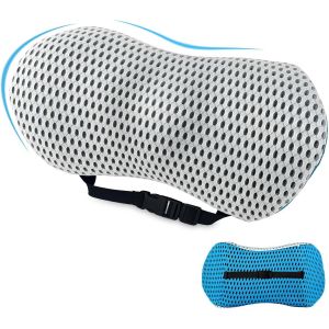 Trahoo-Coussin Lombaire Voiture,Oreiller De Soutien Lombaire Pour Chaise De Bureau Et Siège De Voiture,Coussin De Dossier Avec Sangle Réglable,Pour Maison,Bureau,Voiture (Bleu/Gris Clair) - Neuf