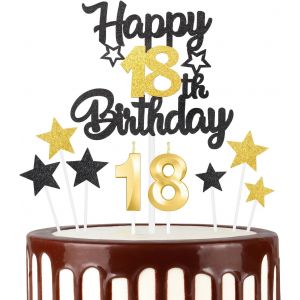 Lot De Bougies Noires Et Dor&eacute;es Pour G&acirc;teau D'anniversaire 18 Ans-Bougies Dor&eacute;es Pour D&eacute;coration De G&acirc;teau D'anniversaire De Mariage-Bougies Dor&eacute;es Pour Filles Et Gar,Lz-Cp-Tz-Hj-18 - Neuf