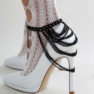 Ingemark Gothique Multicouche Noir Chunky Chaîne Chevilles Femmes Dame Talon Haut Sandales Pieds Nus Chaussure Chaîne Cosplay Pied Bijoux - Neuf