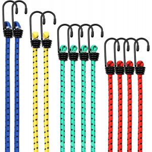 CHECARZHN--NO1-Lot De 12 Pièces Tendeurs Elastique Avec Crochets, Tendeur Elastique, Corde Elastique, Sangle Elastique, Cordon Elastique, Élastiques Avec Crochets, Bungee Cords Pour Vélo, Voiture, Tente - Neuf
