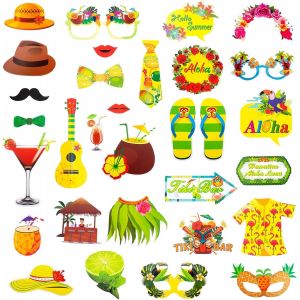 CHECARZHN--NO1-33 Pièces Hawaiian Fête Photobooth Accessoire, Hawaï Photo Booth Tropical Thème Cadre Photo Pour Tropical Summer Party, Hawaïenne Tropical Décorations, Mariage, Piscine, Anniversaire - Neuf