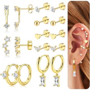 Kal-Boucles D'oreilles Femmes Acier Inoxydable Petites Boucles D'oreilles Argent Cr&eacute;oles Or Piercing Oreille Cartilage Clous D'oreilles Hypoallerg&eacute;niques Lot Boucles D'oreilles Femme Or - Neuf