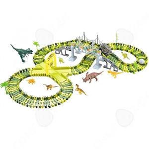 Circuit voiture enfant 140pcs voiture à chenilles pour enfants DIY pont paradisiaque du train dinosaure avec accessoires riches - Neuf