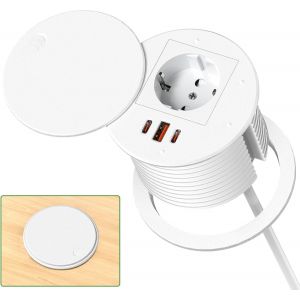 Prise Encastrable avec 2 USB C PD 35W et USB QC 30W, Multiprise Encastrable Plan de Travail avec Couvercle, Bloc Prise Escamotable pour la Cuisine, Le Bureau, Les Meubles, 1,8M de Câble, Noir - Neuf