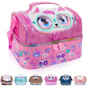 SJZG-Sac Isotherme Repas Enfant Double &Eacute;tage, Sac &Agrave; Go&ucirc;ter Avec Sangle R&eacute;glable, Grand Format Pour Gar&ccedil;ons Et Filles (Chat) - Neuf