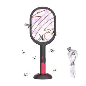 Lampe anti-mouches &eacute;lectrique 2 en 1 rechargeable par USB avec tapette &agrave; mouches UV - Neuf