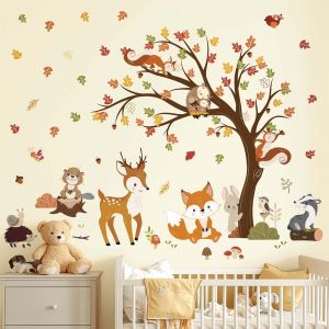 ERYI-Stickers Muraux Automne Forêt Animaux Arbre Autocollant Mural Écureuil Renard Cerf Lapin Décoration Murale Chambre Enfants Bébé Pépinière - Neuf