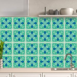 Eryi-32 X Feuilles Mural Stickers Carrelage 2d Imperméables Carreau De Ciment Adhesif, Autocollants Carreaux Dosseret Pour Cuisine, Salle De Bain La Décoration À La Maison / 15 X 15 Cm / T1009 - Neuf