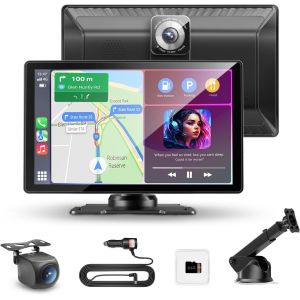 9 Pouces Écran Carplay Voiture pour A-pple Carplay & Android Auto avec 4K Dashcam, Caméra de recul 1080P, Écran Tactile sans Fil avec Bluetooth, GPS, Siri, Mirror Link, AUX/FM, Carte TF 64 Go - Neuf