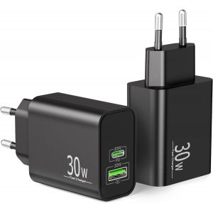 JGD-30W 2-Port Chargeur Rapide USB C pour Samsung Galaxy S25 Ultra S26 S24 S23 S22 S21 5G FE A35 A56 A55 A54 A53, Note 20 10, Tab S9 S8 A9, PD/QC Adaptateur Secteur USB-C USB-A Prise Type C Fast Char - Neuf