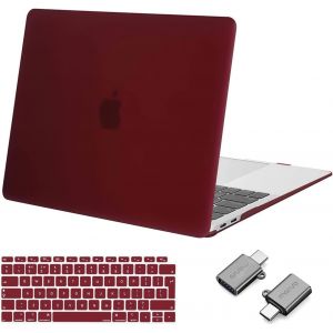 Coque Compatible avec MacBook Air 13 Pouces 2022-2018 Version A2337 M1 A2179 A1932 avec Retina Display, Plastique Coque Rigide&Protection Clavier&Adaptateur Type C 2 Pack, Marsala Rouge - Neuf