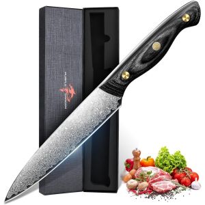 Couteau Santoku En Acier Damas Couteau De Cuisine Japonais Avec Nucleus Vg10 Et Manche En Bois Couteau De Cuisine Forge &Agrave; La Main Pour Viande L&eacute;gumes Et Poisson Cadeau Pour Hommes - Neuf