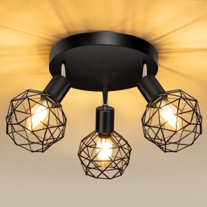 Plafonnier Spots, 3 Spots De Plafond Led Int&eacute;rieurs Base E14, Spots De Plafond 40w, Rampe Spot Applique, Pivotant Led Plafonnier Pour Cuisine Chambre Salon, Noir (Sans Ampoule) - Neuf