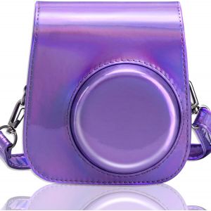 Caméra Housse Compatible Fujifilm Instax Mini 11 Appareil Photo Instantané-Sac de Caméra en Cuir Voyage Caméra Case Sac avec bandoulière Amovible (Violet Magique) - Neuf