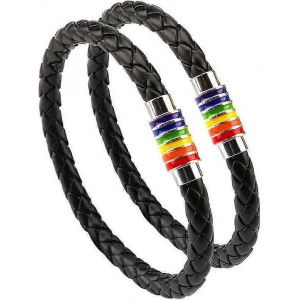 Gay Pride Bracelet Lgbt Arc En Ciel (2 Paquets),Couple Bracelet En Cuir Noir Hommes Femmes Bracelet Avec Arc-En-Ciel Rayé En Acier Inoxydable Magnétique C - Neuf