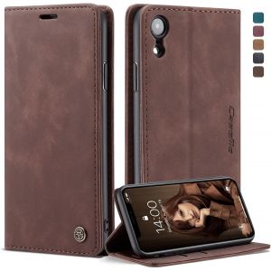 Maa-Coque Iphone Xr, Housse Antichoc En Cuir Pu Premium Fentes Cartes Etui Pochette De Portefeuille Avec Fonction Support Case À Rabat Pour Iphone Xr - Café - Neuf