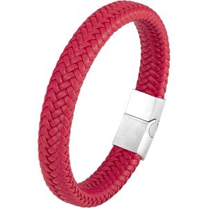 Eryi-Bracelet Cuir Homme Et Acier Inoxydable, 21cm Bracelet Tressé Pour Homme, Simple Bracelets Noir Marron Bleu Vert Rouge Blanc, Bijoux Cadeau Pour Hommes Papa, Avec Boîte - Neuf