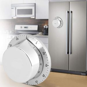 Checarzhn--No1-Minuteur De Cuisine En Acier Inoxydable, Minuterie Magnétique Adsorbable, Minuterie De Cuisine Mécanique Manuelle Avec Compte À Rebours Pour La Cuisson Et La Cuisson (Argent) - Neuf