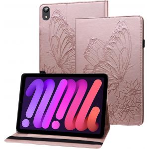Kal-Coque Ipad Mini 2021 Papillon En Relief Etui En Cuir Pu Portefeuille Porte-Stylo Tablette Housse De Protection Pour Ipad Mini 6 Generation 2021 8.3 Pouces A2568 - Or Rose - Neuf