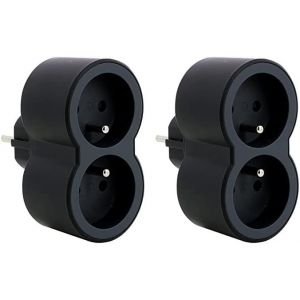 JGD-- Fiche multiprise avec 2 Prises frontales avec Terre - Noir et Gris fonc&eacute; (Lot de 2) - Neuf