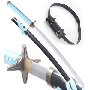 Bleach Epee Toshiro Katana en Bois Epee Zanpakuto Sabre Toushiro Hyorinmaru + Ceinturon Noir Porte Epee Ceinture D&eacute;coration - Neuf
