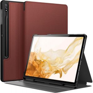 Coque pour Samsung Galaxy Tab S8 Plus 2022 / S7 FE 2021 / S7 Plus 2020 12,4 Pouces avec S Pen Porte-Stylet, Fine Folio Protecteur Tablette Housse &Eacute;tui, Multi-Angle Affichage (Vin Rouge) - Neuf