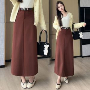 Jupe Longue Pour Femme, Taille Haute, Tube Droit, Couvrant Les Hanches, Jupe Mi-Longue Amincissante En Laine - Neuf