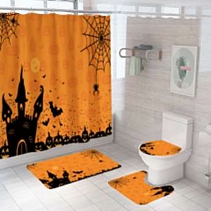 Halloween Rideau de Douche Set de 4 avec des Tapis, des chauve-souris Château, Halloween Rideaux de Douche pour salle de Bain de la Décoration, Halloween, Décoration salle de Bain, - Neuf