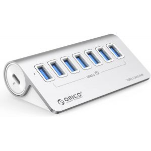 Hub USB, Hub USB C 3.2 Gen 2 alimenté à 7 ports 10 Gbit/s avec 4 USB C, 2 USB A, PD 60 W, adaptateur d'alimentation 24V/3A, répartiteur USB en aluminium avec 0.5m câble pour Macbook, Macbook Pro - Neuf
