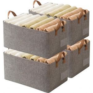 Lot de 4 bacs de rangement empilables en tissu avec cadre en acier-Paniers de rangement pliables en tissu-23 l (4 gris) - Neuf