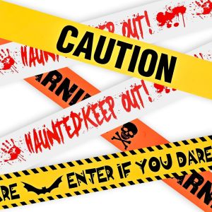 Cauc-Ruban D'avertissement De Halloween, 4 Pi&egrave;ces Rubalise Signalisation, Ruban Adh&eacute;sif Danger Horreur, Rubans D'avertissement De S&eacute;curit&eacute; Pour Halloween D&eacute;coration, Zones Dangereuses, Zombie Party - Neuf