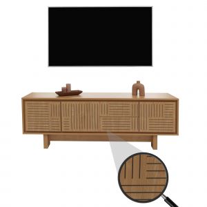 Meuble TV HWC-O34, meuble TV, table TV, meuble bas, commode, tiroirs, &eacute;tag&egrave;res, m&eacute;lamine 51,5x150x39,5cmOrme naturel - Neuf