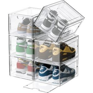 Ulteronixshop-Bo&icirc;te &Agrave; Chaussures Transparent, Lot De 6, Bo&icirc;te De Rangement,Empilables Pour Collections De Baskets, Talons Hauts,Transparent Et Blanc Conteneurs Pour Organisateur Femmes/Hommes&iquest;33.5x25 - Neuf