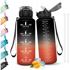 Gourde, 1.5l Bouteille, Gourde Sport Avec Paille, Gourde Motivation Avec Marqueur De Temps, Bouteille D'eau, Étanche, Bouteille D'eau Pour Randonnée, Camping, Fitness, Cyclisme - Neuf