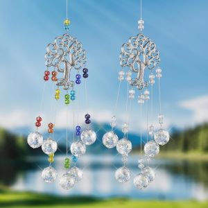 MEVRONISSHOP-Lot de 2 attrape-soleil en cristal - Arbre de vie - Avec pendentif en boule de cristal - Décoration de fenêtre - Arc-en-ciel - Décoration à suspendre - Pour fenêtre de jardin - Neuf