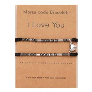 2pcs &Agrave; La Main Le Code Morse "Je T'aime" R&eacute;glable Bracelet De L'amiti&eacute; Pour Les Femmes Et Les Hommes Avec Des Perles De R&eacute;sine - Neuf