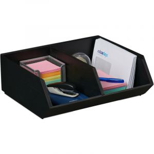 Relaxdays Organisateur De Bureau, 2 Compartiments, Bambou, Empilable, Multifonction, Hlp Env. 12,5x35,x31 Cm, Anthracite - Neuf