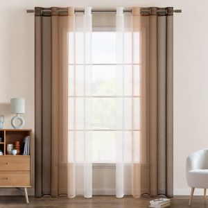 Eryi-Rideau Voilage Rideaux Dégradé À Oeillet Voilages Intérieur Fenêtre En Polyester Couleur Changée Voile Transparent Décor Pour Salon Chambre Bureau Lot De 2, 140x245 Cm Café Clair - Neuf