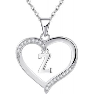Kal-Pour Femme En Argent Lettre Initiale A-Z Coeur Collier Personnalisé Prénom Initial Collier Bijoux Femme Argent Cadeau Pour Anniversaire Fête Des Mères Saint Valentin - Neuf