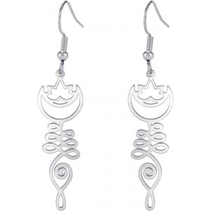 Kal-Boucles D'oreilles Lotus Om Pour Femmes En Acier Inoxydable Symbole Spirituel Om Boucles D'oreilles Pendantes Fleur De Lotus Bijoux De Yoga Cadeau D'inspiration - Neuf