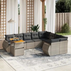 Prolenta Premium - Salon De Jardin Avec Coussins 10 Pcs Gris R&eacute;sine Tress&eacute;e - Neuf
